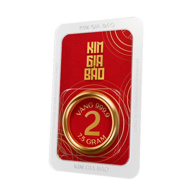Nhẫn tròn ép vỉ Kim Gia Bảo, loại 2 chỉ - 24K (999.9) Enn