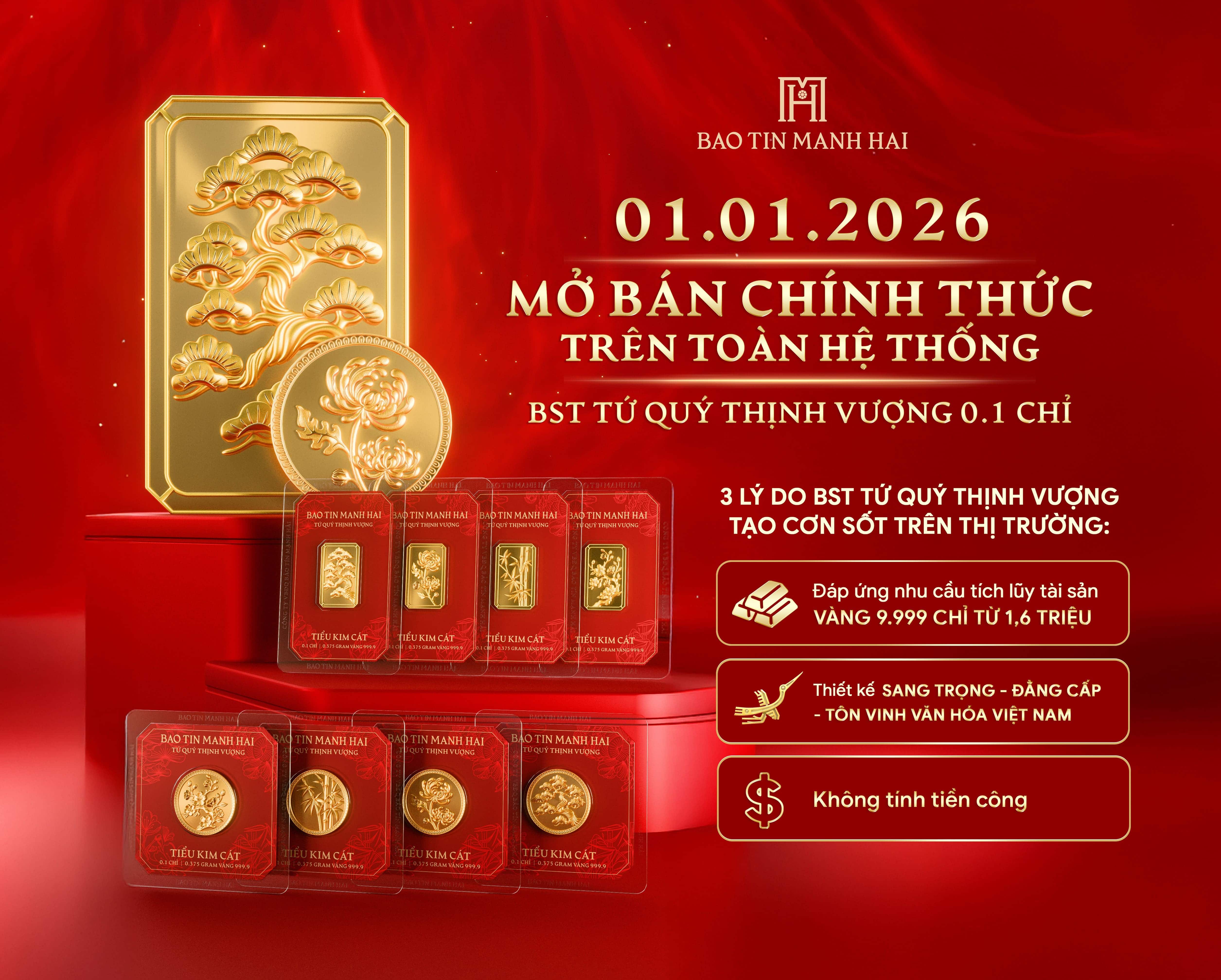 CHÍNH THỨC MỞ BÁN BỘ SƯU TẬP TỨ QUÝ THỊNH VƯỢNG TRÊN TOÀN BỘ HỆ THỐNG CỬA HÀNG BẢO TÍN MẠNH HẢI